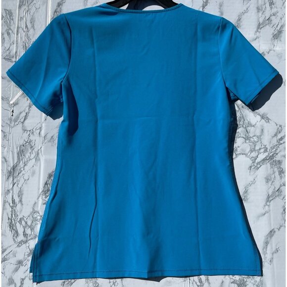 Scrubstar Womens XS V-Neck Scrub Top Bondi Blue With Pockets Recycled Polyester - Picture 2 of 8